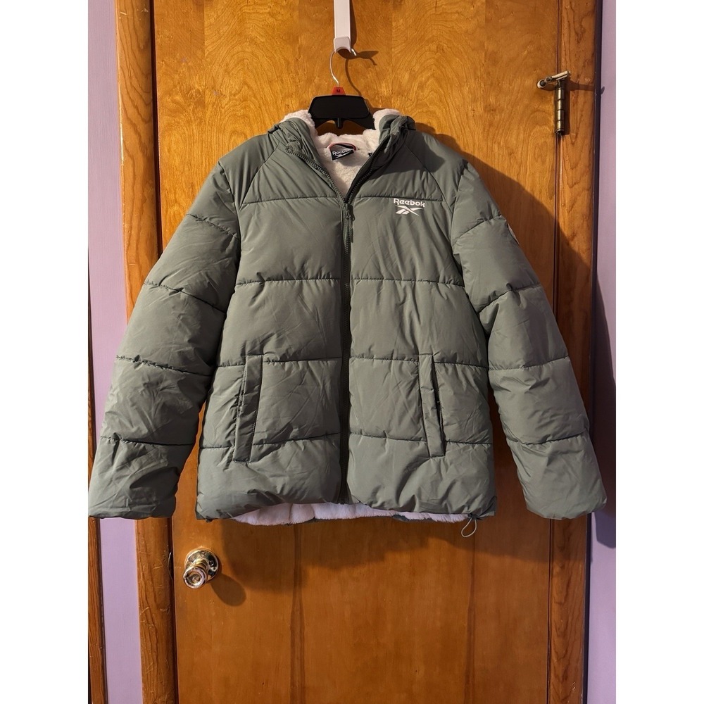 Reebok Mens Size L Olive Green Hooded Zip-Up Puffer Jacket Coat